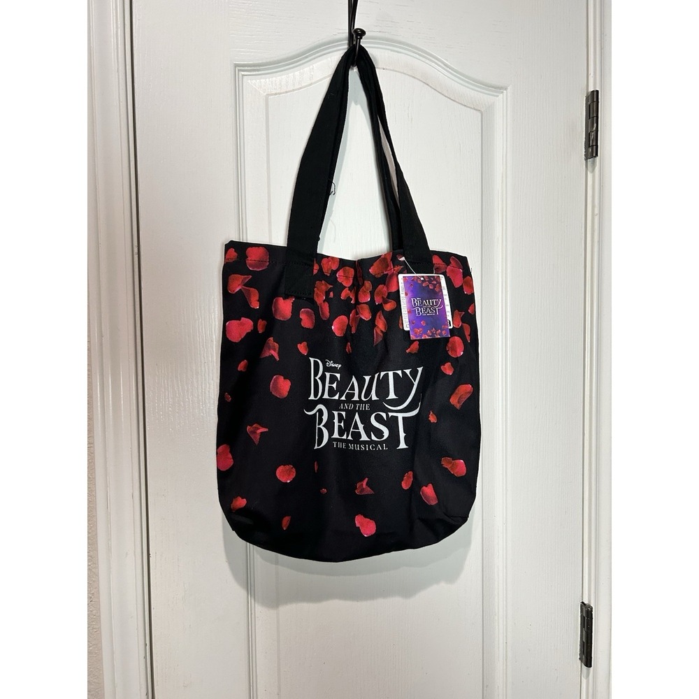 Disney Beauty and the Beast Musical Tote Bag Black Red Rose Canvas Broadway